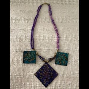 Statement necklace artisan piece purple beads